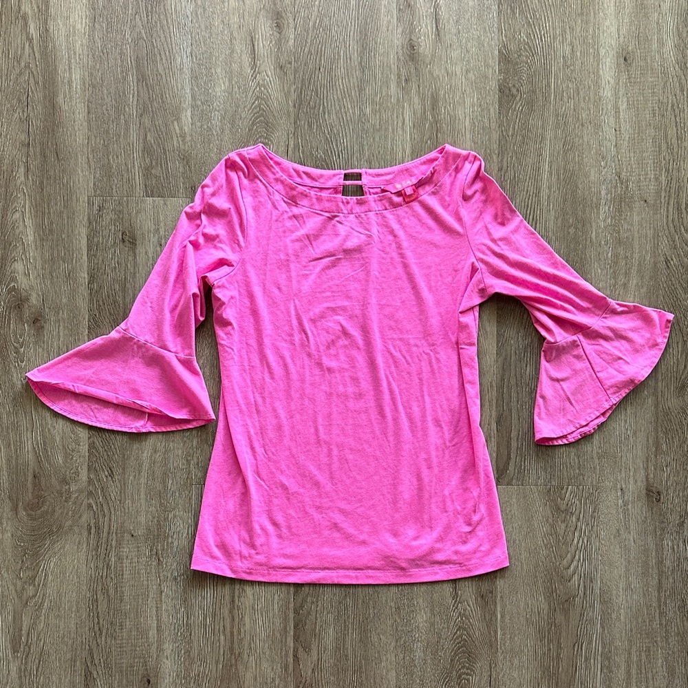 Lilly Pulitzer Fontaine 3/4 Sleeve Top Pink Small Bell Sleeve Boatneck